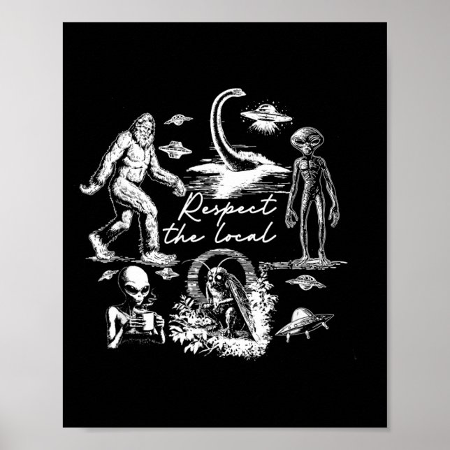 Póster Respeto a Bigfoot Wendigo Críptido Cazando Ovni Al (Frente)