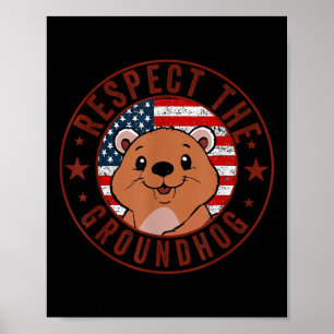 Póster Respeto A La Bandera Groundhog Usa Woodchuck Groun
