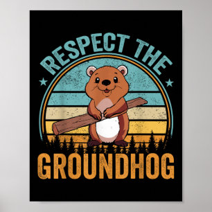 Póster Respeto A La Bandera Groundhog Usa Woodchuck Groun