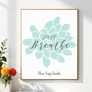 Póster Respira yoga blanco verde cita floral zen