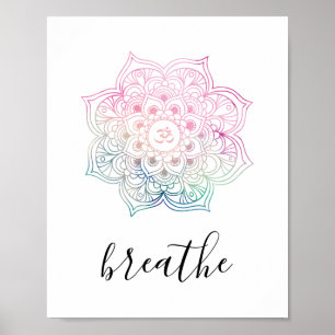 Póster Respire la cita - yoga rosada del zen de la
