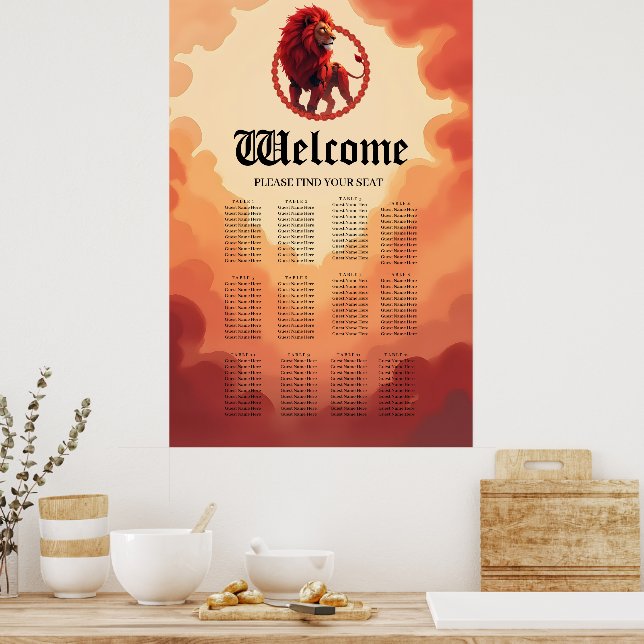Póster Resplandor Carmesí Profundo – El León del Destino  (Cocina)