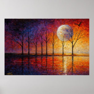 Póster Resplandor Celestial - Árboles Desnudos en Reflexi