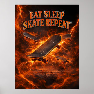 Póster Resplandor de calle de skateboard en fuego