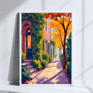 Póster Resplandor de la calle de la ciudad de otoño Acu