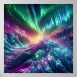 Póster Resplandor de la Onda de Cristal de la Aurora Radi