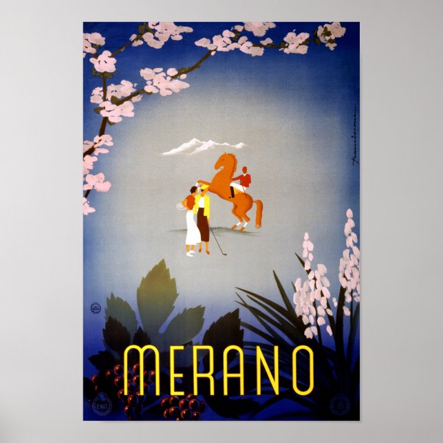 Póster Restauración de Merano Italia Vintage Travel Poste (Frente)