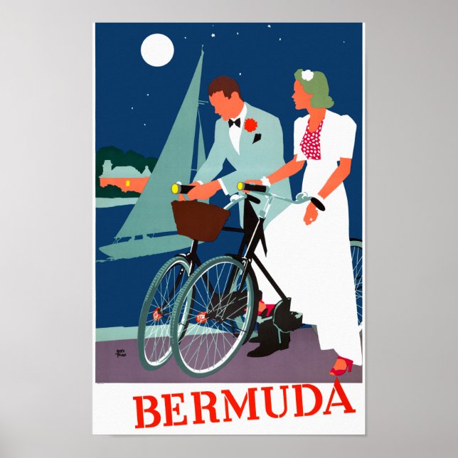 Póster Restauración de Poster de Viajes de Bermudas Vinta (Frente)