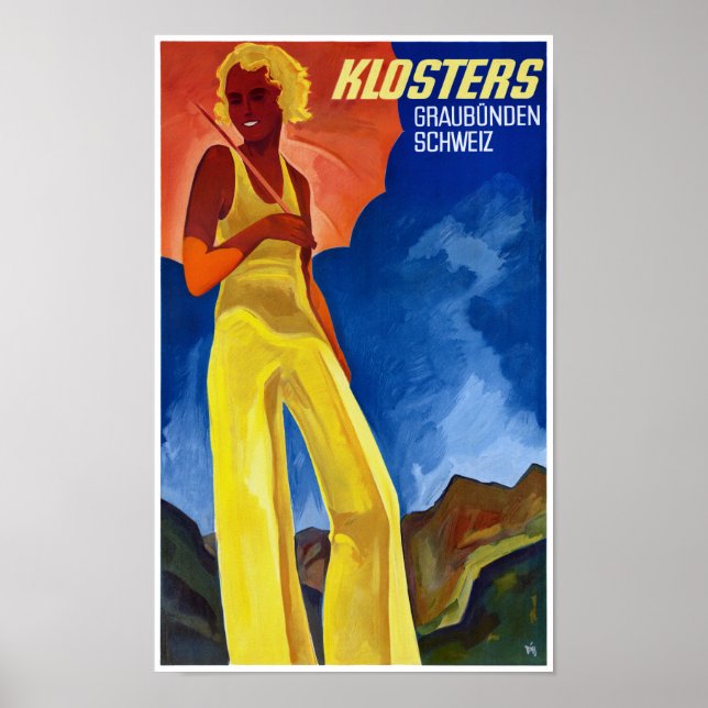 Póster Restauración del afiche de época de Suiza Graubünd (Frente)