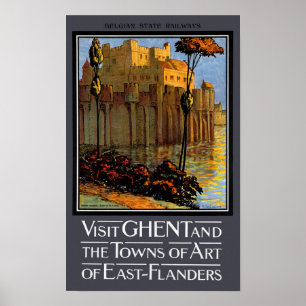 Póster Restauración del Poster de viajes Ghent Vintage de