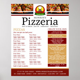 Póster Restaurante de Pizza, Menú de Pizzería
