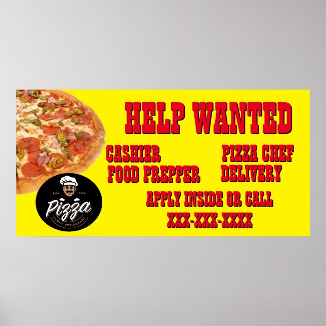 Póster Restaurante de Pizza Personalizar Ayuda Buscada Lo (Frente)