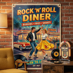 Póster Restaurante de Rock 'n' Roll años 50 Vintage