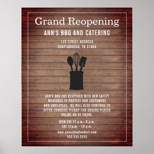 Póster Restaurante Grand ReOpening Covid Safety Rustic (Frente)