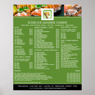 Póster Restaurante Japonés, Menú de Sushi