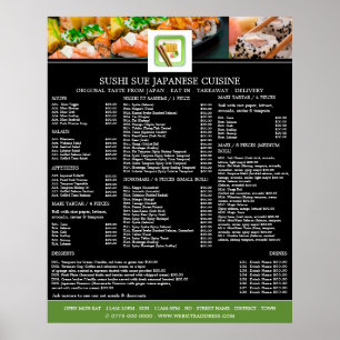 Póster Restaurante japonés, menú sushi