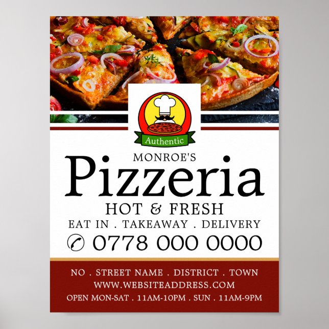 Póster Restaurante Pizza, publicidad de pizzería (Frente)