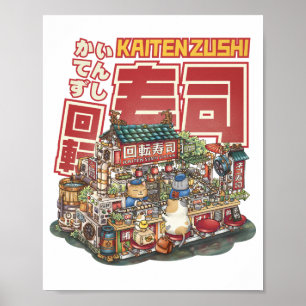 Póster Restaurante Steampunk Cat Sushi