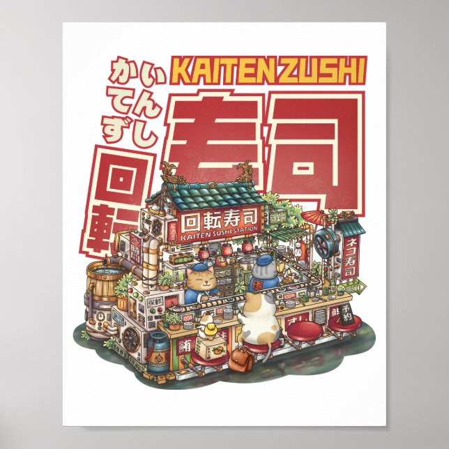 Póster Restaurante Steampunk Cat Sushi (Frente)