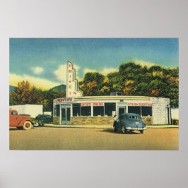 Póster Restaurante vintage, 50's Drive In Diner y Cars