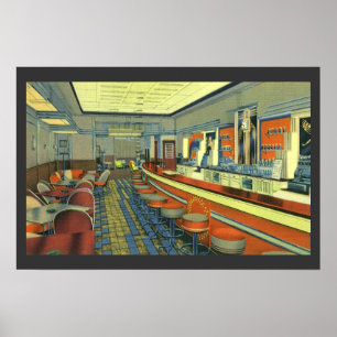 Póster Restaurante Vintage, Interior de Diner Retro al La