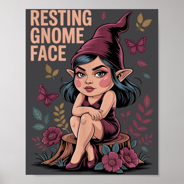 Póster Resting Gnome Face Cute Funny Christmas Kawaii Car (Frente)