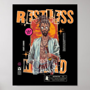 Póster Restless Nomad – Sticker Samurái Urbano