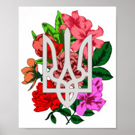 Póster Resto botánico y tridente ucraniano tryzub