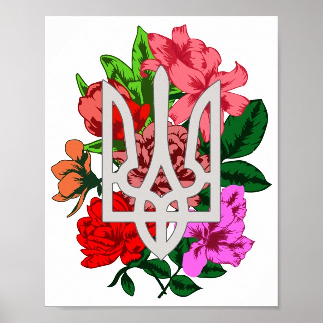 Póster Resto botánico y tridente ucraniano tryzub (Frente)