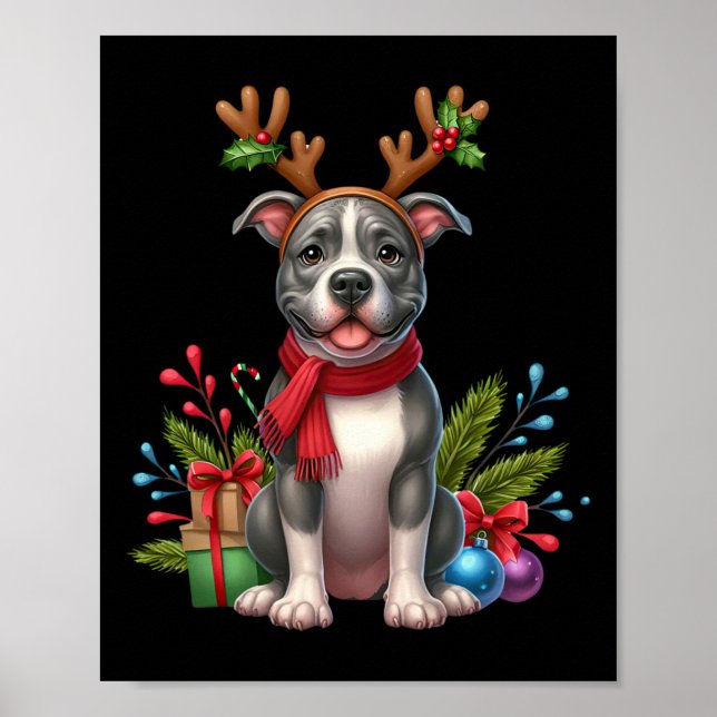 Póster Resto de Pitbull Santa Hat Xmas Navidades alumbrad (Frente)