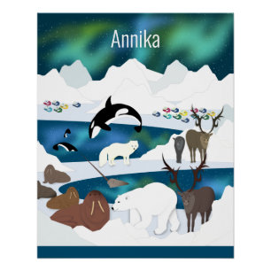 Póster Resto del oso polar ártico Walrus Orca Narwhal Fox