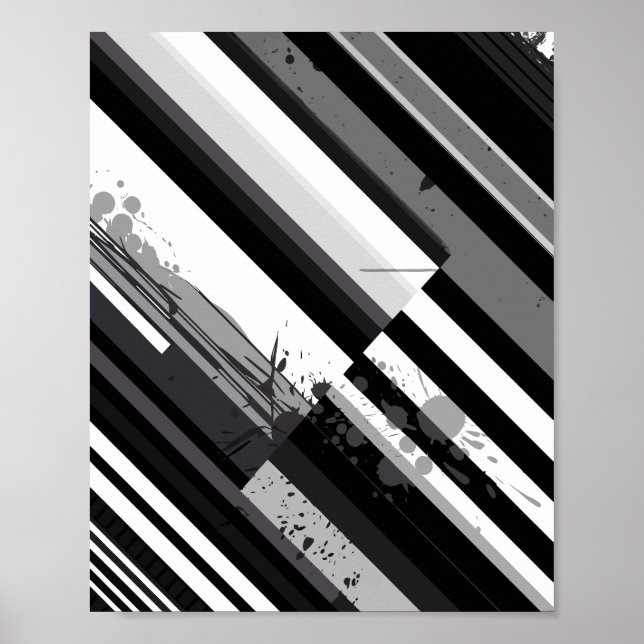 Póster Resumen abstracto diagonal monocromo (Frente)