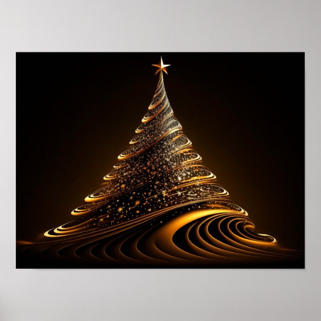 Póster Resumen árbol de Navidad hecho de líneas doradas (Frente)