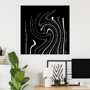 Póster Resumen Art Black White Lines Twirl Minimalismo Po