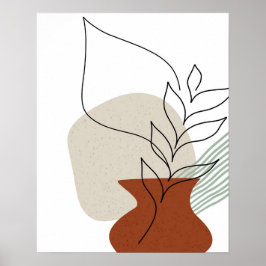 Póster Resumen Art One Line Vase & Foliage Art Print