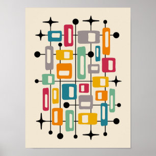 Póster Resumen atómico moderno de mediados de siglo