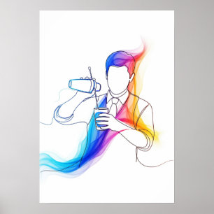 Póster Resumen Bartender One Line Art Continuo