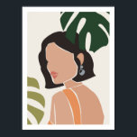 Póster Resumen Boho Face Print<br><div class="desc">Una imagen abstracta de poster de cara femenina rodeada de hojas de monstera es simple y llamativa,  se ve genial en tu sala de estar o dormitorio. © Mini Impresiones Moi</div>