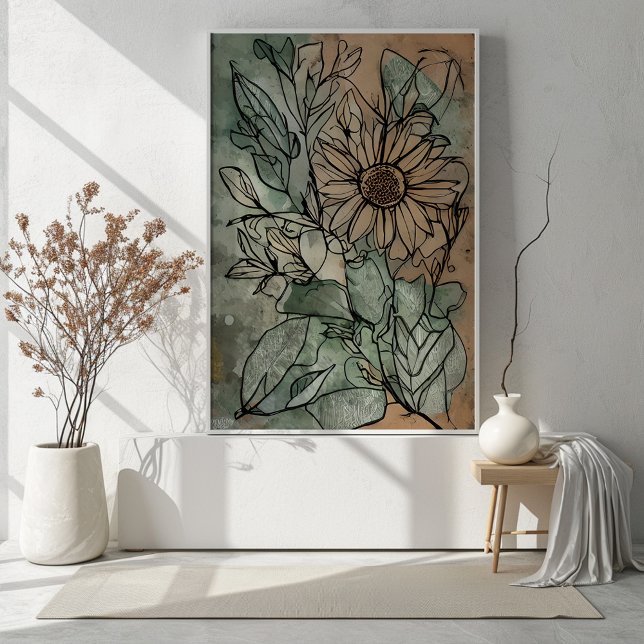 Póster Resumen Boho Floral Sage y Beige (This pretty floral abstract is available in a variety of sizes to fit standard frames. )