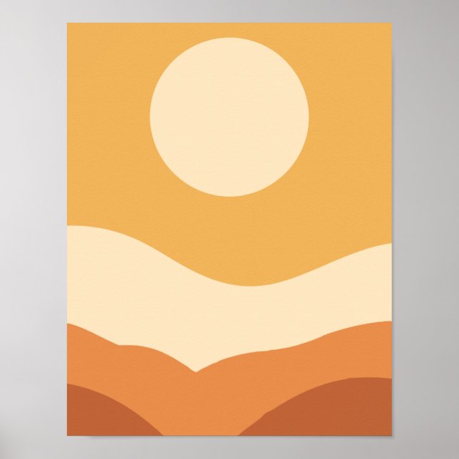 Póster Resumen Boho Terracotta Tierra Tones Paisaje Sol (Frente)