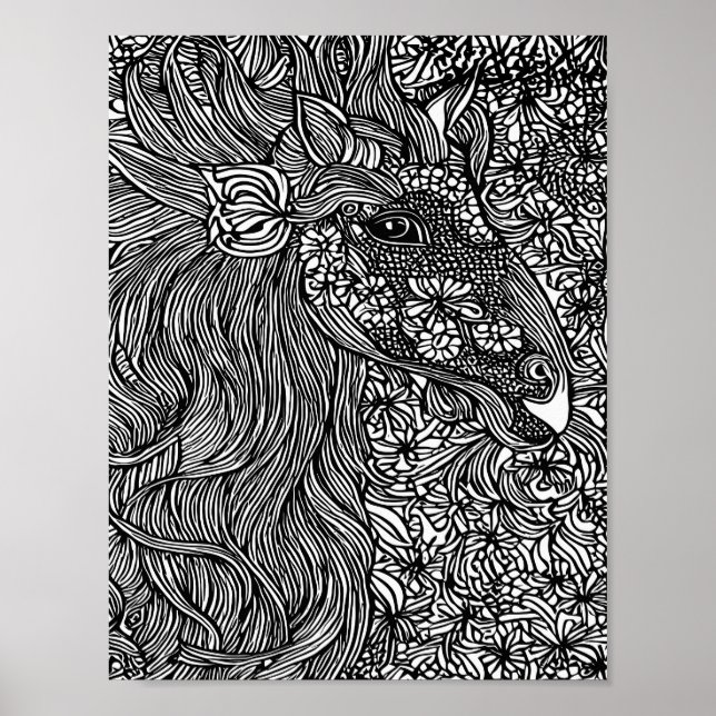 Póster Resumen Cara de caballo Flores de tinta original (Frente)