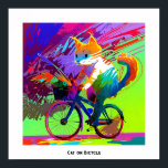 Póster Resumen colorido Pop Art Cat Montando en bicicleta<br><div class="desc">Esta imagen muestra a un gato montando una bicicleta, capturado en una pose dinámica y juguetona. El gato está colocado en posición vertical sobre el asiento de la bicicleta, sosteniendo los manillares con una pata, mientras que la otra pata parece equilibrar la bicicleta. La piel del gato está representada con...</div>