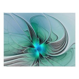 Póster Resumen Con Arte Fractal Azul Y Moderno