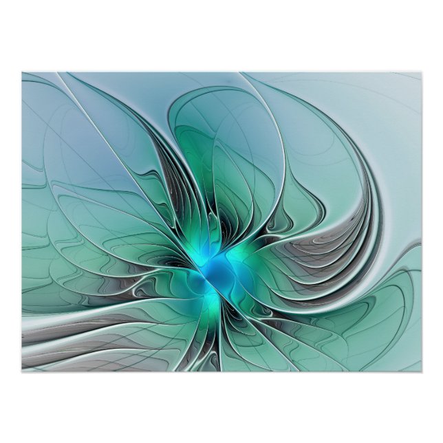 Póster Resumen Con Arte Fractal Azul Y Moderno (Anverso)