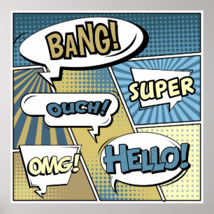 Póster Resumen concepto creativo comic pop art style blan