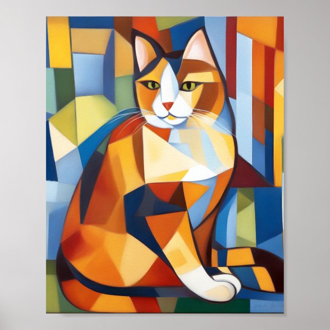Póster Resumen Cubist Calico Cat (Frente)