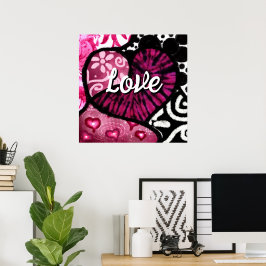 Póster Resumen de amor Corazón Pink Floral Polka Dots Bla