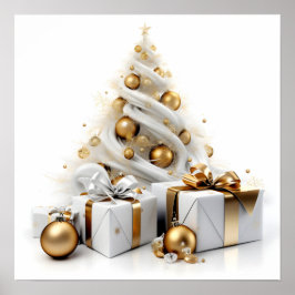 Póster Resumen de árbol de navidad blanco con acentos dor
