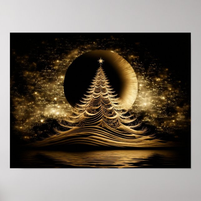 Póster Resumen de árbol de navidad dorado (Frente)