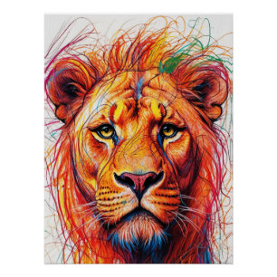 Póster Resumen de arte de leones, arte de vida silvestre 